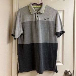 Nike grey stripe neon tour performance monochrome polo collar golf PGA S…